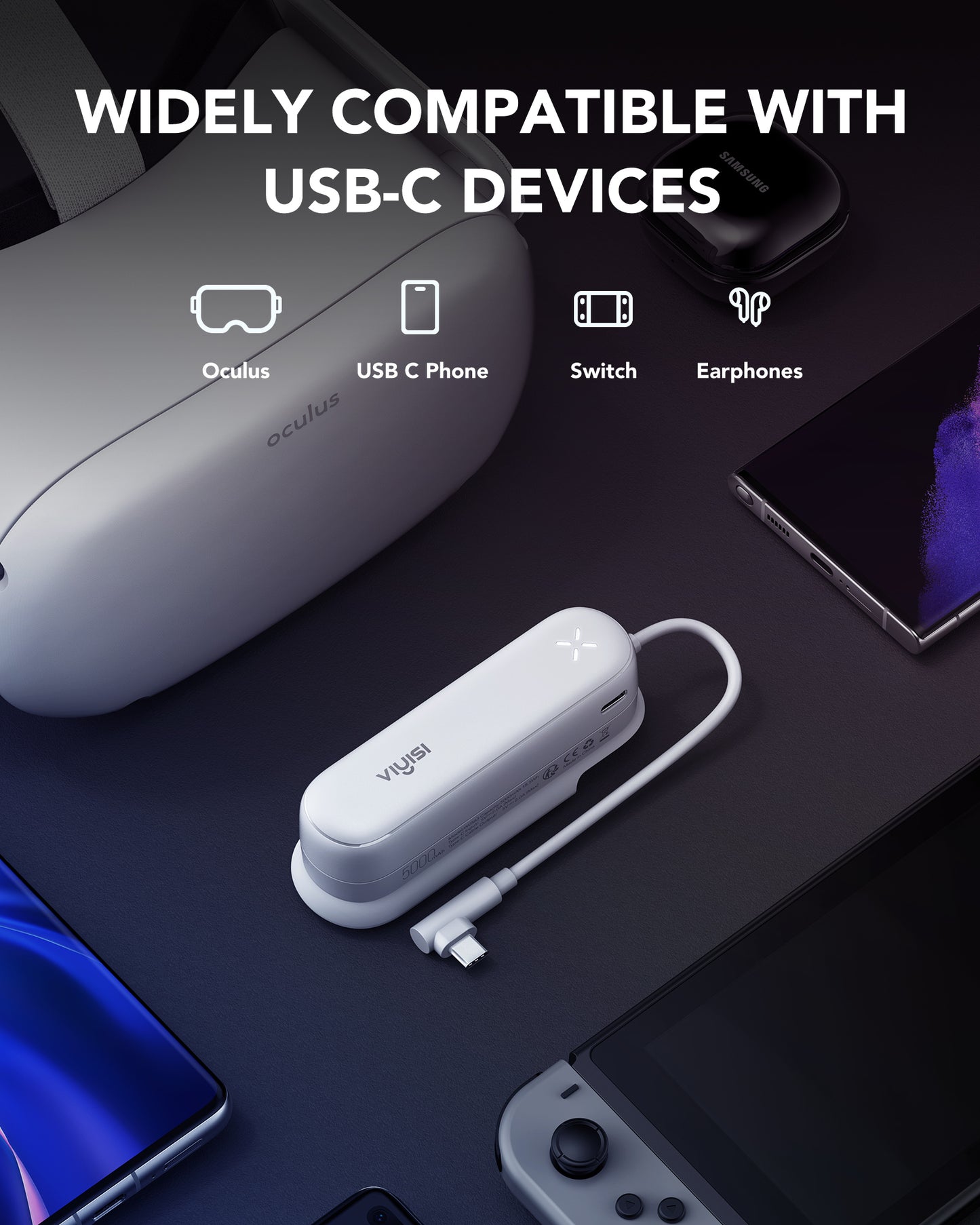 Battery Pack for Meta Quest 3/3S and Oculus Quest 2 with 5000mAh