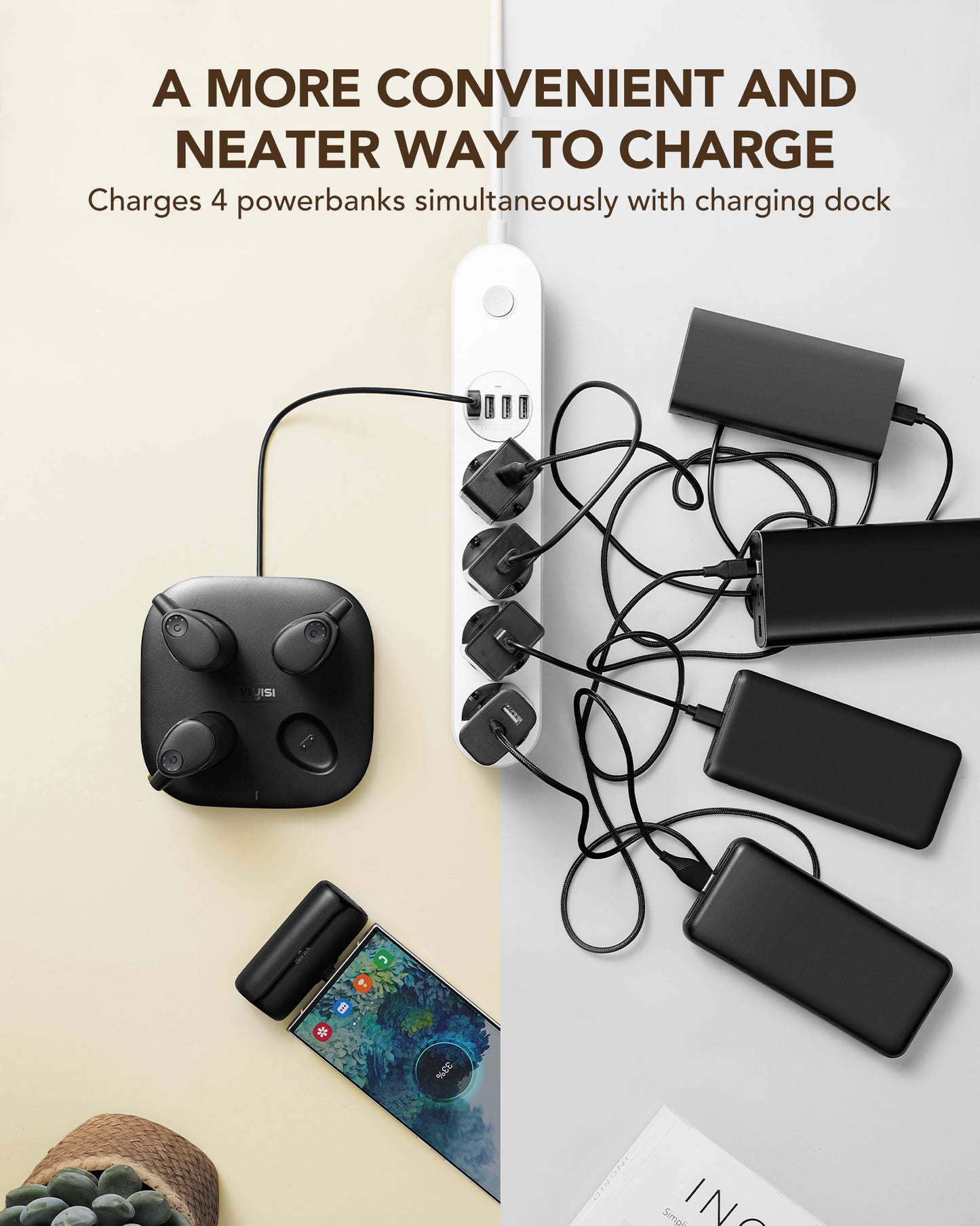 Portable Charger Station USB C 5000mAh, 4 Pcs Fast Charging Power Bank