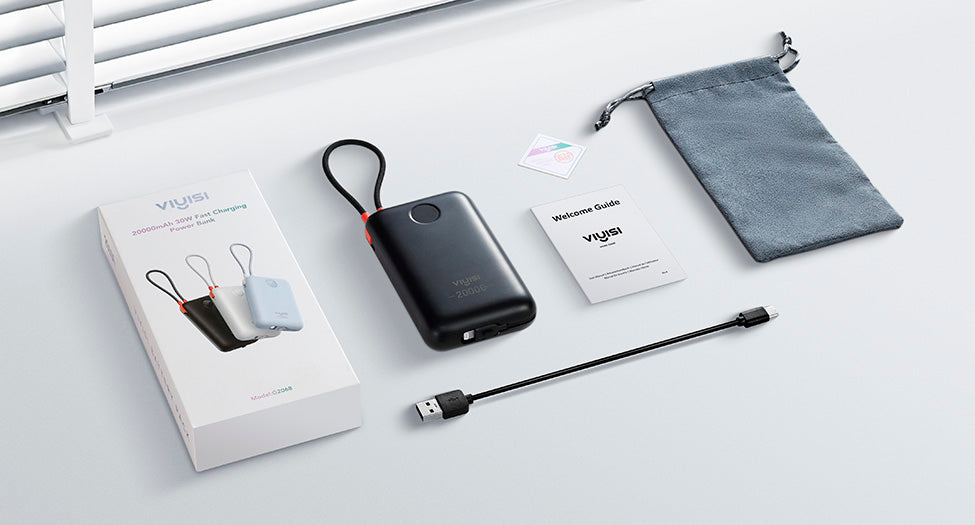 20000mAh Power Bank with Built-in Cables & LED Display for iPhone & Android