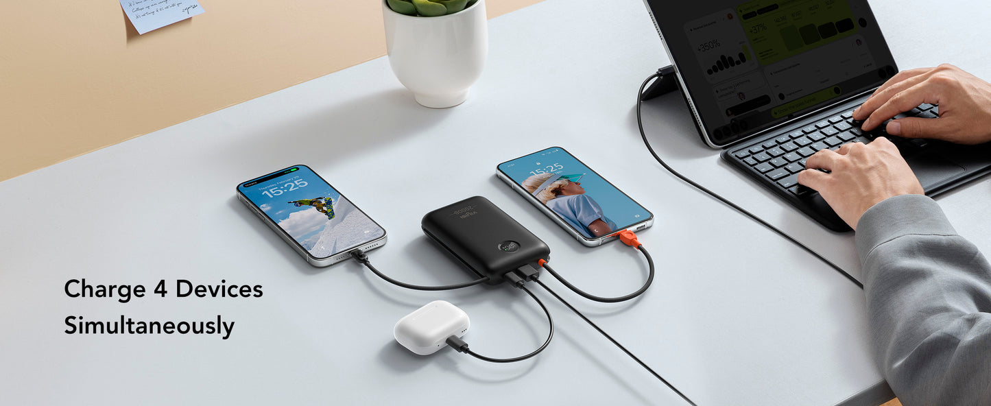 20000mAh Power Bank with Built-in Cables & LED Display for iPhone & Android