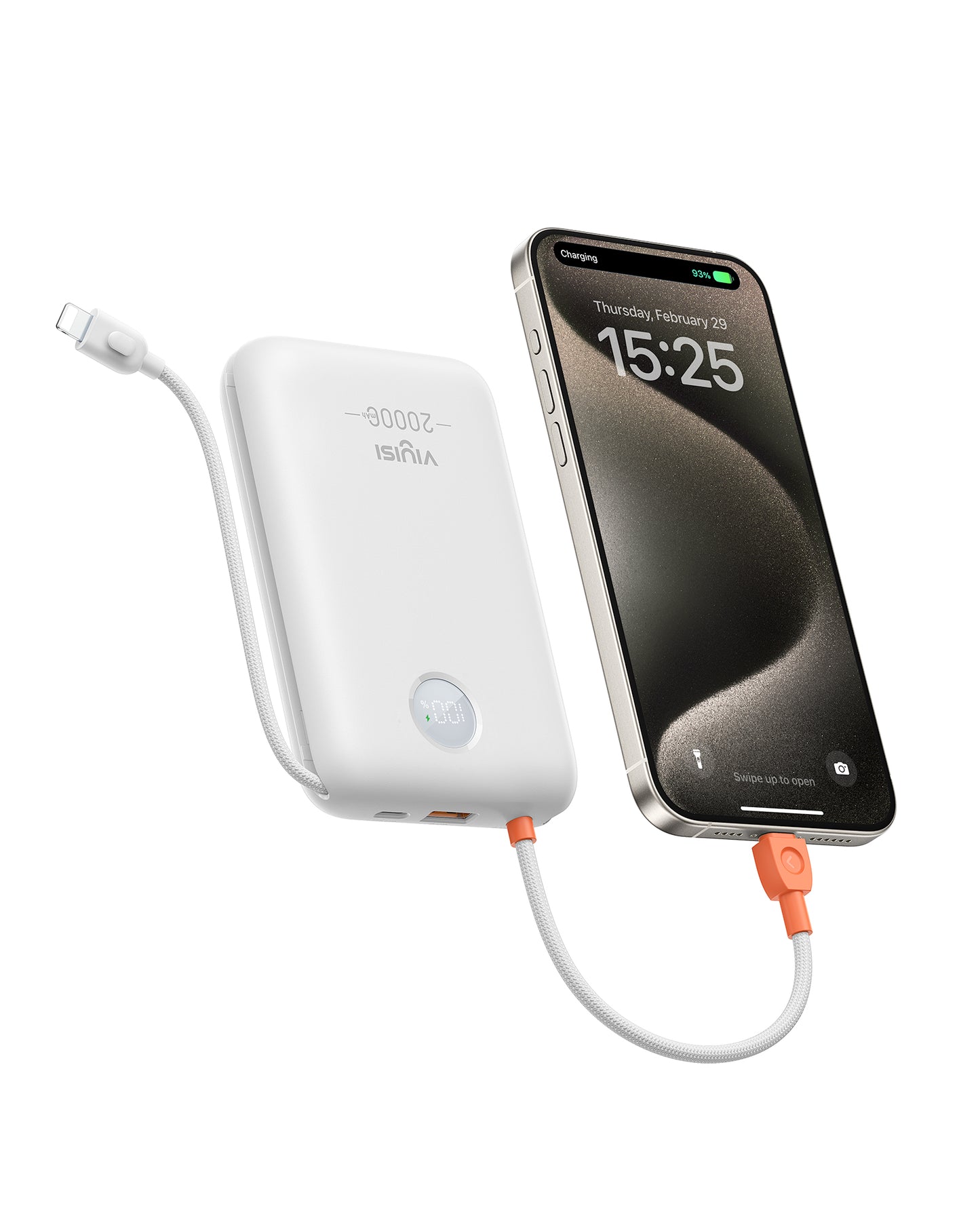 20000mAh Power Bank with Built-in Cables & LED Display for iPhone & Android