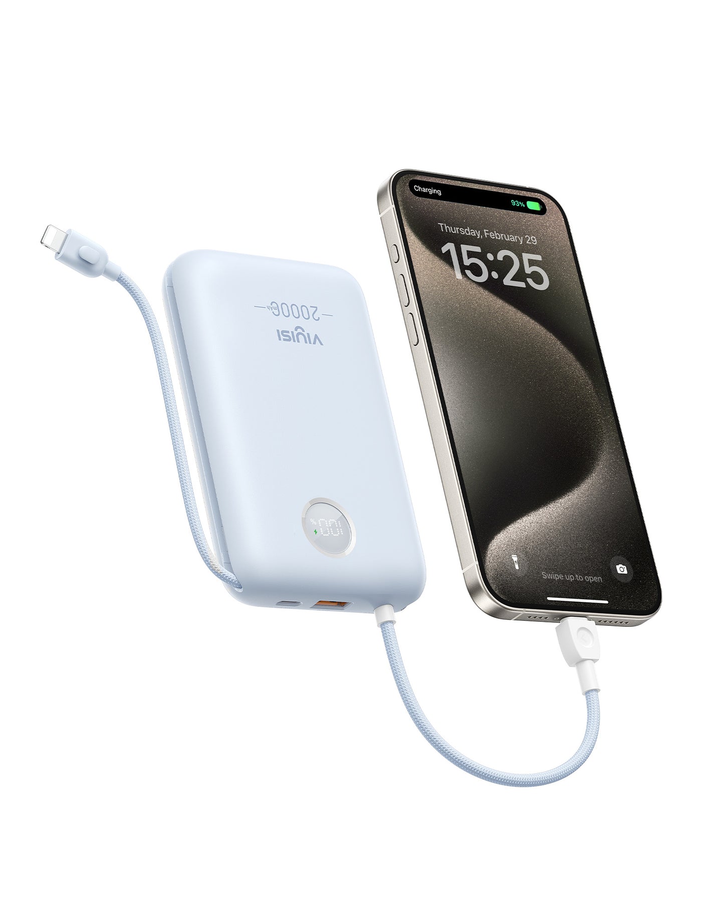 20000mAh Power Bank with Built-in Cables & LED Display for iPhone & Android