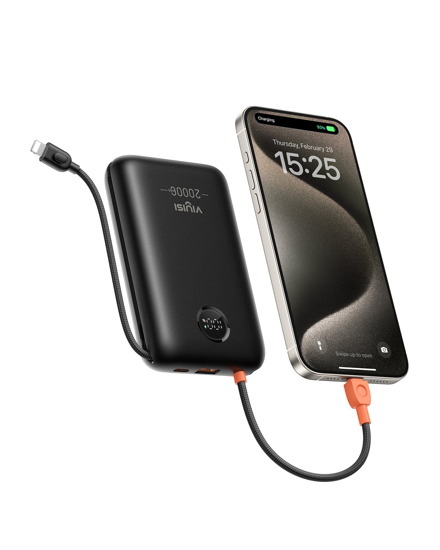 20000mAh Power Bank with Built-in Cables & LED Display for iPhone & Android