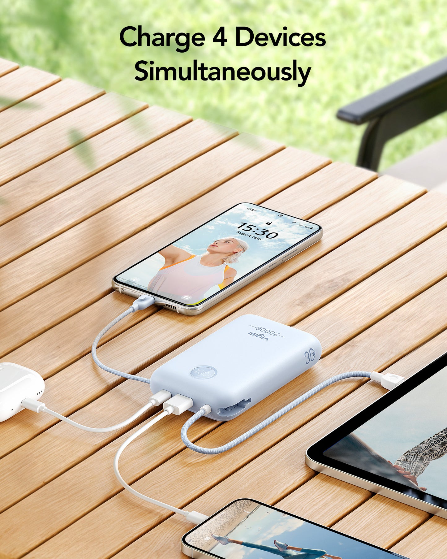 20000mAh Power Bank with Built-in Cables & LED Display for iPhone & Android