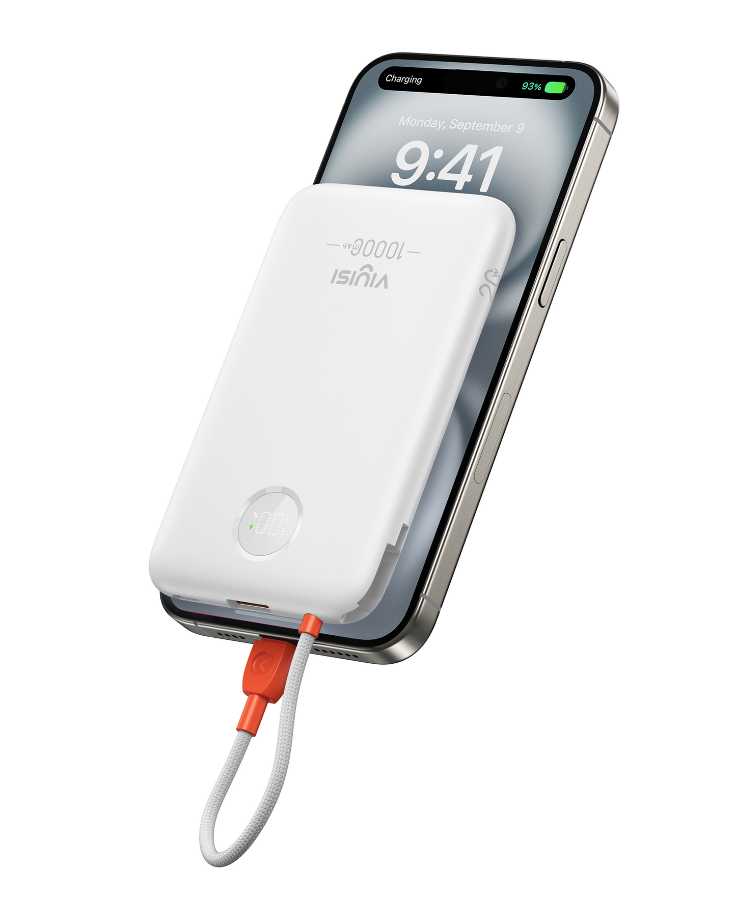 10000mAh Slim Power Bank with Built-in USB-C Cable & LED Display