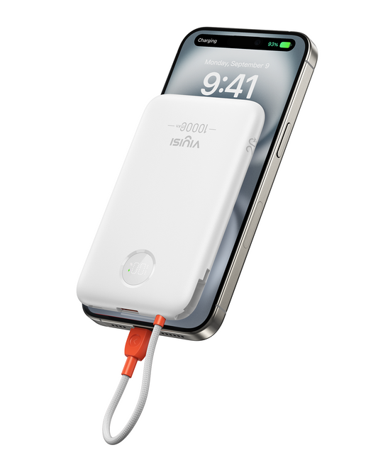 10000mAh Slim Power Bank with Built-in USB-C Cable & LED Display