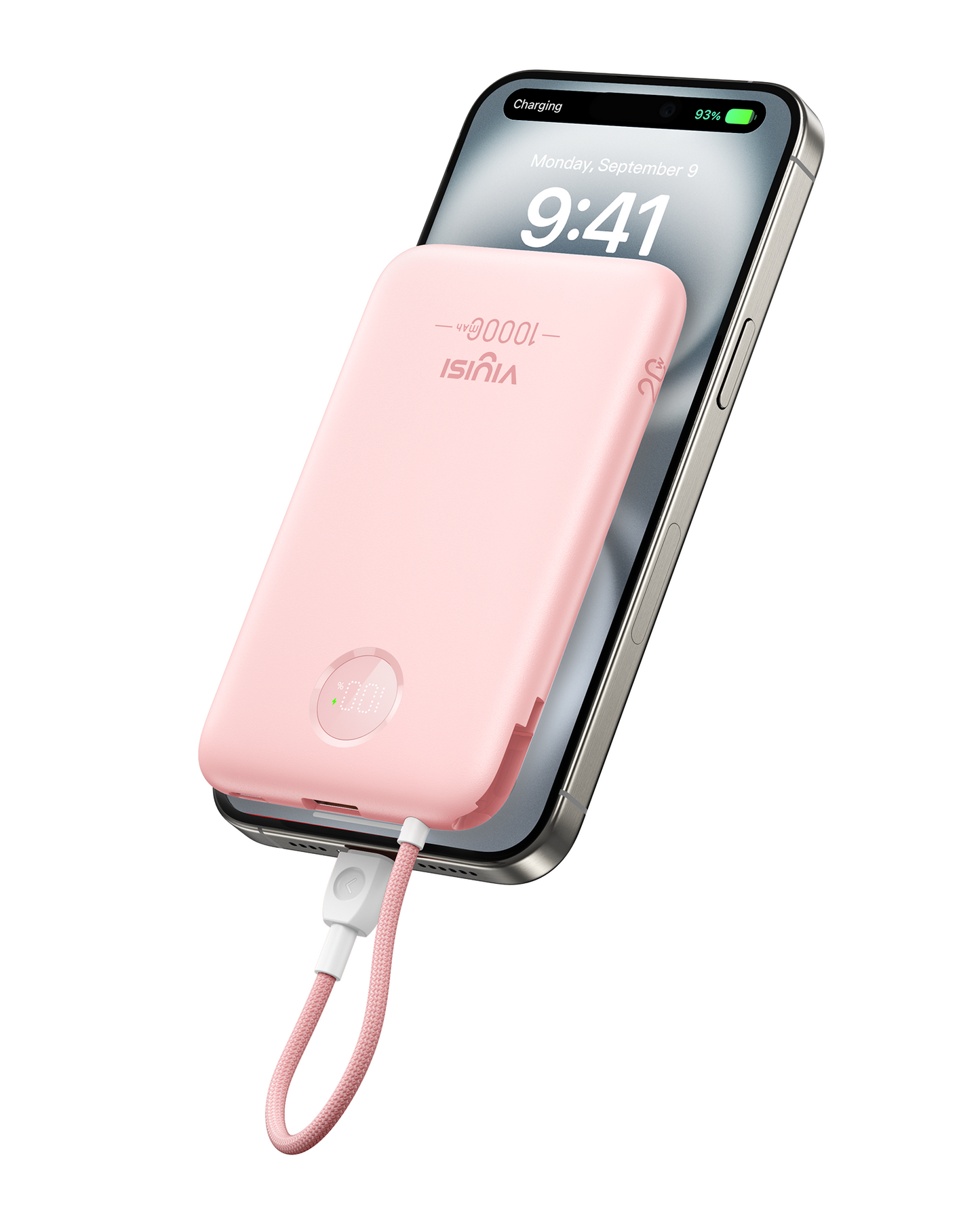 10000mAh Slim Power Bank with Built-in USB-C Cable & LED Display