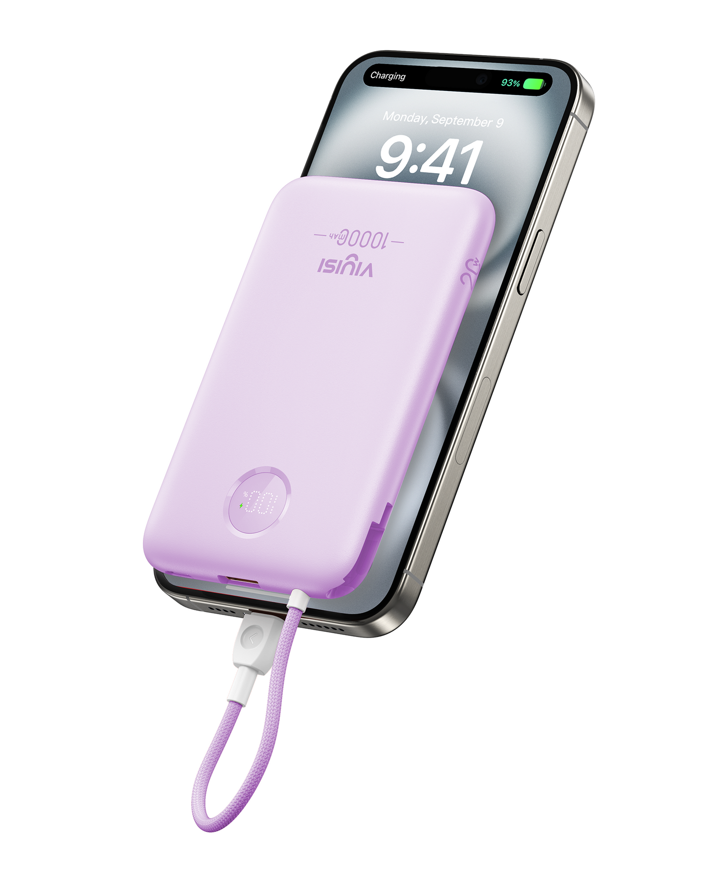 10000mAh Slim Power Bank with Built-in USB-C Cable & LED Display