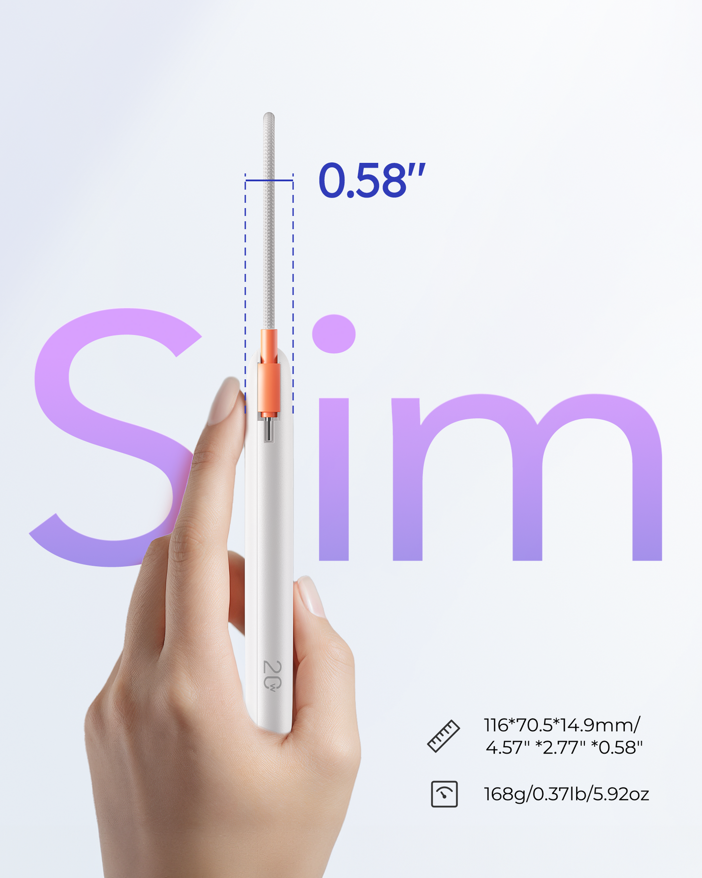 10000mAh Slim Power Bank with Built-in USB-C Cable & LED Display