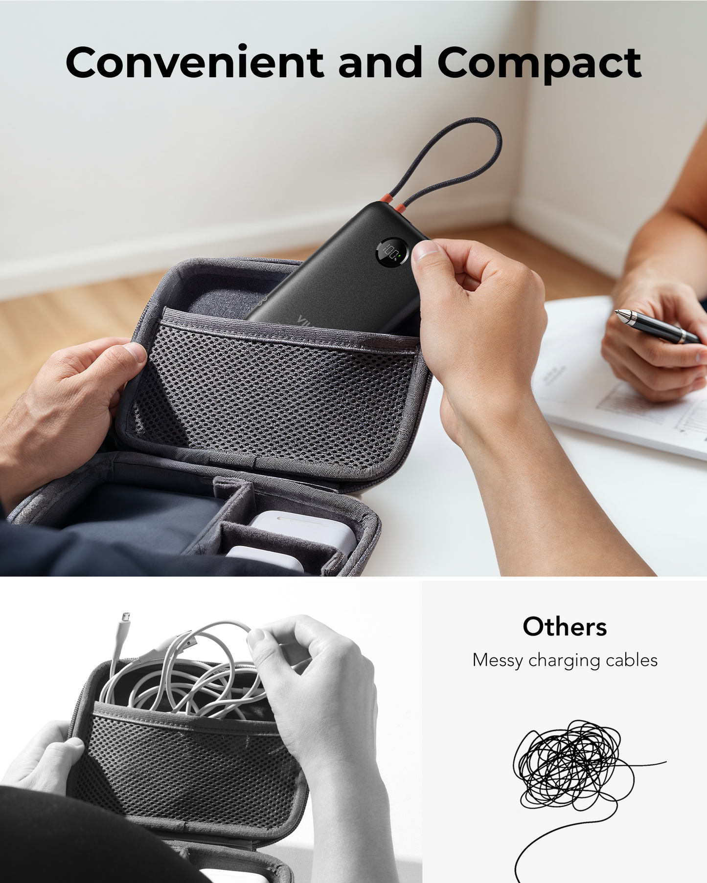 10000mAh Slim Power Bank with Built-in USB-C Cable & LED Display