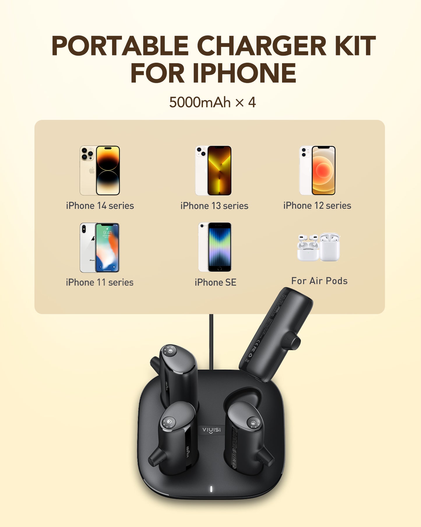 Charger Station Kit for iPhone, Portable Chargers 5000mAh with Magnetic Charging Station Dock